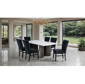 Selsey White and Black 78" Rectangular Marble Top Dining Table