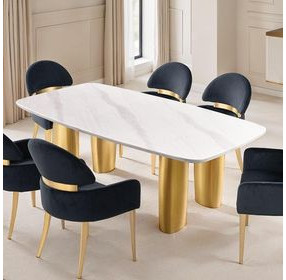Northall White and Gold 79" Rectangular Sintered Stone Top Dining Room Set