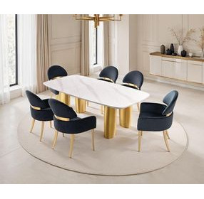 Northall White and Gold 79" Rectangular Sintered Stone Top Dining Room Set
