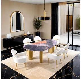 Northwich Matte Gold and Gray 79" Rectangular Sintered Stone Top Dining Table