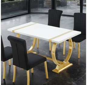 Holstebro Gold and White 60" Rectangular Dining Room Set
