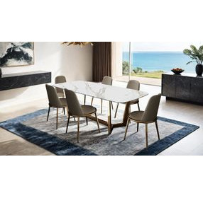 Norelli Gold and White 71" Rectangular Dining Table with Marble Top