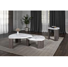 Levis Gray and White Triangular Nesting Cocktail Table with Casters