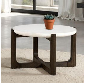 Vellara Dark Walnut and White Round Quartz Stone Top Occasional Table Set
