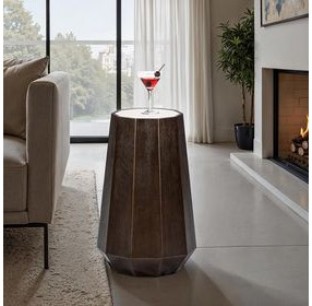 Vellara Dark Walnut and White Round Quartz Stone Top Martini Table