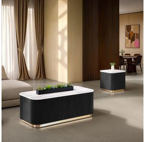 Virden Black and White Rectangular Marble Top Cocktail Table