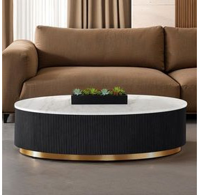 Virden Black and White Oval Marble Top Occasional Table Set