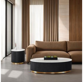 Virden Black and White Oval Marble Top Cocktail Table