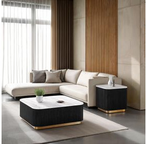 Virden Black and White Square Marble Top Cocktail Table