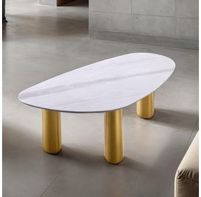 Northwich White and Matte Gold Rectangular Sintered Stone Top Occasional Table Set