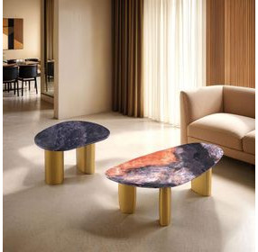 Northwich Black and Matte Gold Rectangular Sintered Stone Top Occasional Table Set