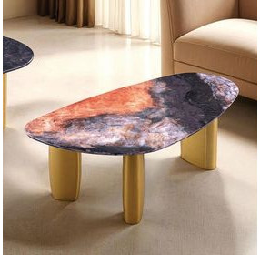 Northwich Black and Matte Gold Rectangular Sintered Stone Top Occasional Table Set