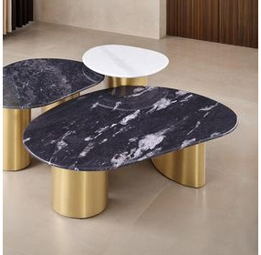 Northwich Black and Matte Gold Oval Sintered Stone Top Cocktail Table