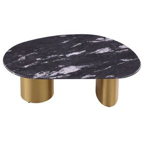 Northwich Black and Matte Gold Oval Sintered Stone Top Occasional Table Set