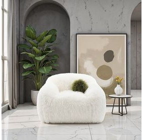 Darwen White Upholstered Swivel Chair with Pillow