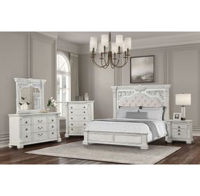 Promenade Wire Brushed White Upholstered Panel Bedroom Set