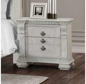 Promenade Wire Brushed White 3 Drawer Nightstand with USB Charging