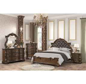 Leovanni Dark Brown Upholstered Platform Bedroom Set