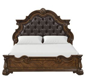 Leovanni Dark Brown Upholstered Platform Bedroom Set