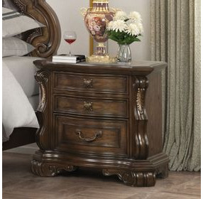 Leovanni Dark Brown 3 Drawer Nightstand with USB Charging