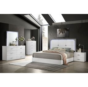 Stoholm White Queen Platform Bed with LED