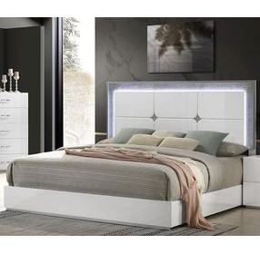 Stoholm White Platform Bedroom Set with LED