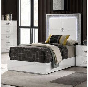 Stoholm White Youth Platform Bedroom Set with LED