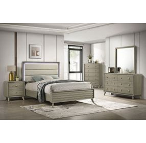 Rainier Gray and White Queen Upholstered Panel Bed with LED