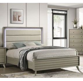 Rainier Gray and White Upholstered Panel Bedroom Set with LED