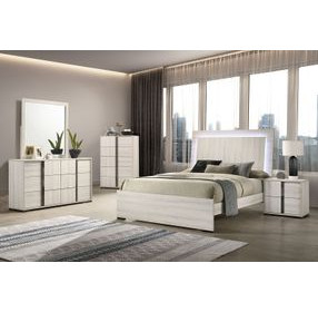 Horten White Wash Panel Bedroom Set with LED Light