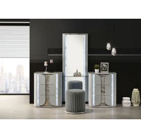 Cleburne Light Gray Vanity Set with Stool and LED