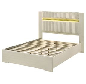 Lucida Beige Upholstered Panel Bedroom Set with LED