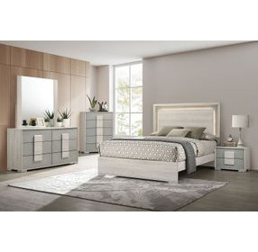Lincolt White Wash and Stone Gray Panel Bedroom Set with LED Light