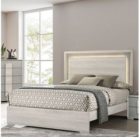 Lincolt White Wash and Stone Gray Panel Bedroom Set with LED Light