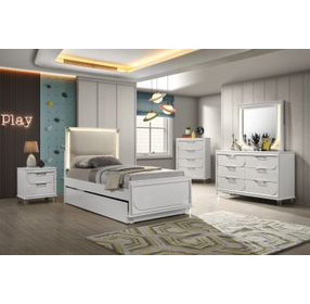 Lareina Pearl White Twin Platform Bed with Trundle