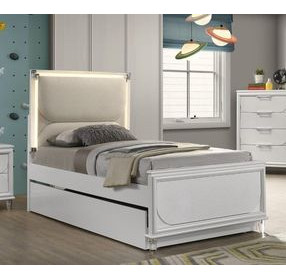 Lareina Pearl White Youth Panel Bedroom Set with Trundle