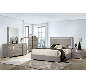 Sinistra Light Taupe King Panel Bed with LED Light