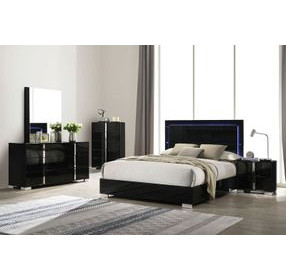 Sinistra Piano Black King Panel Bed with LED Light