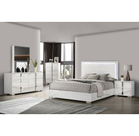Sinistra White King Panel Bed with LED Light