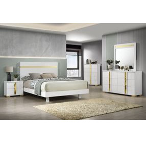 Lillestrom White and Gold Panel Bedroom Set with Underbed LED Light