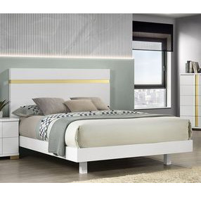 Lillestrom White and Gold Panel Bedroom Set with Underbed LED Light