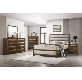 Caerwys Brown and Light Gray King Upholstered Panel Bed