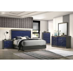 Hartlepool Ash Gray and Indigo Blue King Low Profile Bed