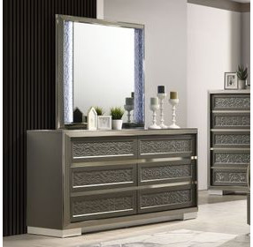 Leyland Dark Gray Rectangular Dresser Mirror with LED Light