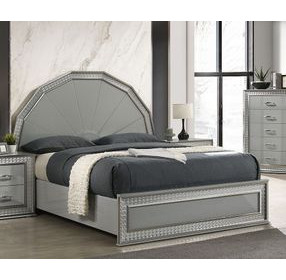 Cassiopeia Metallic Gray Panel Bedroom Set with LED Light