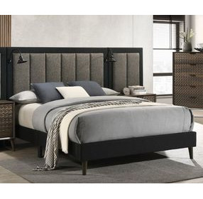 Chalfont Dark Brown Upholstered Panel Bedroom Set with Wall Panel