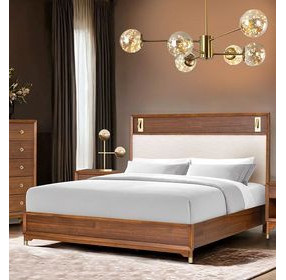 Hepburne Walnut and White Upholstered Panel Bedroom Set with LED