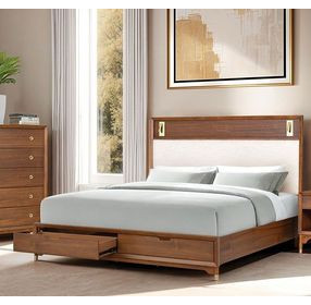 Hepburne Walnut and White Upholstered Storage Panel Bedroom Set with LED
