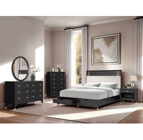 Torrance Black and White King Upholstered Storage Panel Bed with LED