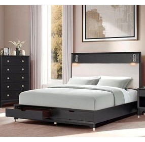 Torrance Black and White Upholstered Storage Panel Bedroom Set with LED